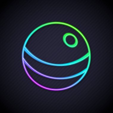 Parlayan neon hattı plaj topu ikonu siyah arka planda izole edildi. Çocuk oyuncağı. Vektör.