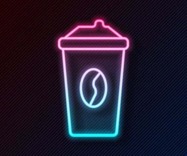 Siyah arka planda izole edilmiş parlak neon hattı kahve fincanı. Vektör.