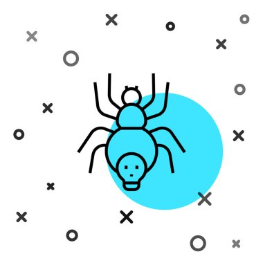 Siyah çizgi zehirli örümcek ikonu beyaz arka planda izole edilmiş. Mutlu Cadılar Bayramı Partisi. Rastgele dinamik şekiller. Vektör.