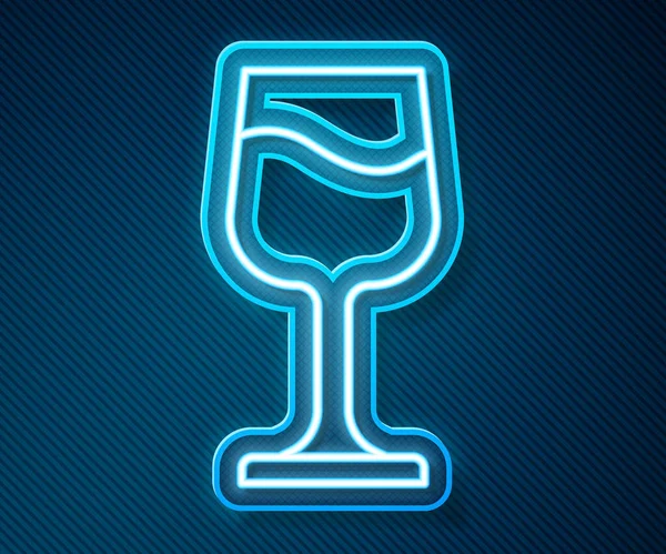 Ligne Lumineuse Néon Icône Verre Vin Isolé Sur Fond Bleu — Image vectorielle
