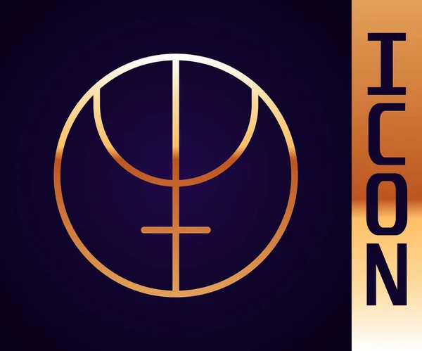 Goldlinie Neptun Planet Symbol Isoliert Auf Schwarzem Hintergrund Astrologie Numerologie — Stockvektor