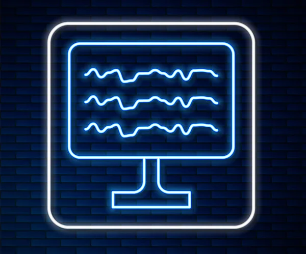 Gloeiende Neon Lijn Encephalogram Pictogram Geïsoleerd Baksteen Muur Achtergrond Elektrische — Stockvector
