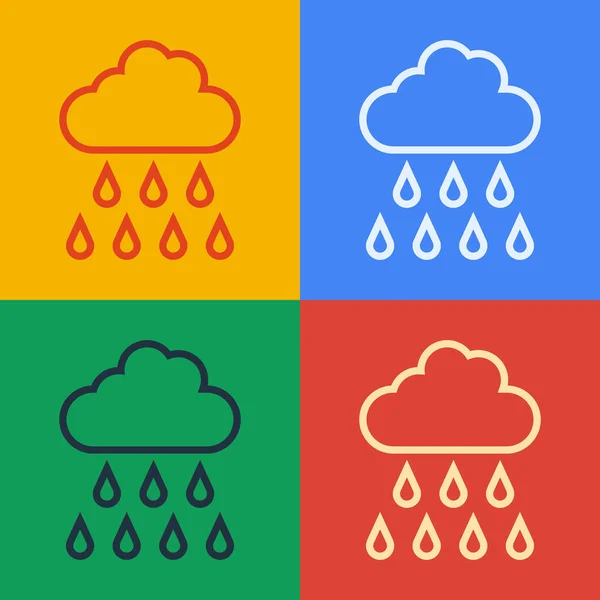 Pop Art Linie Wolke Mit Regensymbol Isoliert Auf Farbigem Hintergrund — Stockvektor