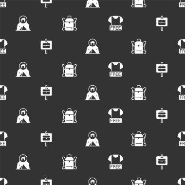 Kıyafet Bağışı İş Çadırı Turist Çadırı ve Yürüyüş sırt çantasını sorunsuz bir şekilde arayın. Vektör.