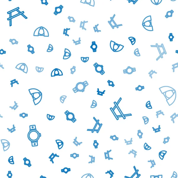 Çizgi Smartwatch, piknik masası, banklar ve turist çadırı. Vektör.