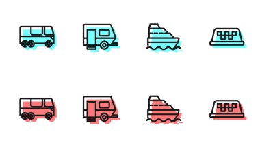 Yolcu gemisi otobüs karavanı ve taksinin çatı ikonu ayarlayın. Vektör.