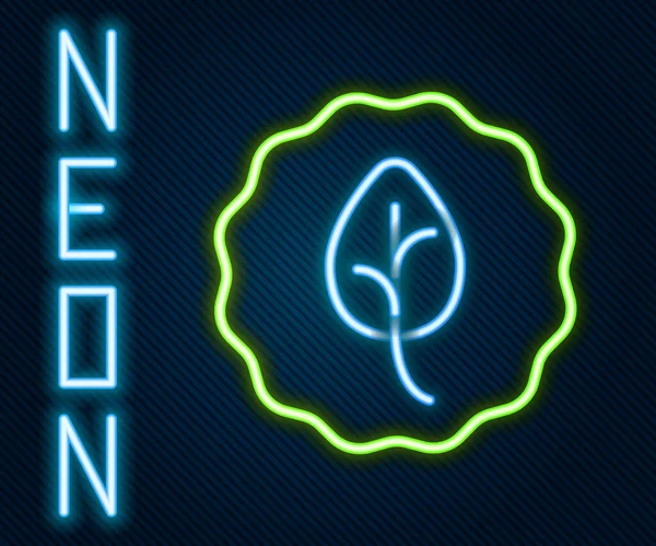 Glödande Neon Linje Leaf Ikon Isolerad Svart Bakgrund Lämnar Tecken — Stock vektor