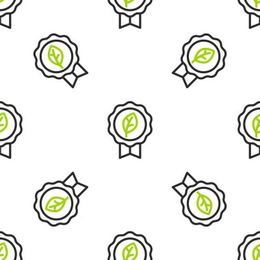 Çizgi Yaprak Eko simgesi simgesi beyaz arkaplanda izole edilmiş kusursuz desen. Pankart, etiket, etiket, logo, çevre yeşili etiketi. Vektör.