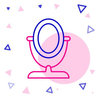 Çizgi yuvarlak makyaj aynası simgesi beyaz arkaplanda izole edildi. Renkli taslak konsepti. Vektör.