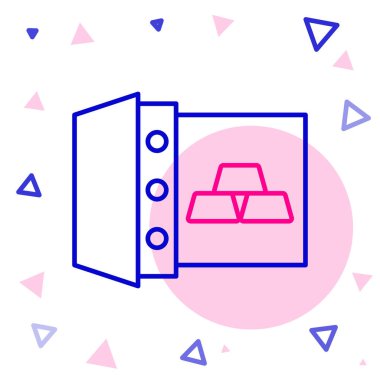 Beyaz arkaplanda izole edilmiş altın külçeli hat kasası. Bankada değerli metaller var. Metalik hazine. Güvenilir veri koruması. Renkli taslak konsepti. Vektör.