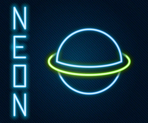 Glödande Neon Line Planet Saturnus Med Planetsystem Ikonen Isolerad Svart — Stock vektor