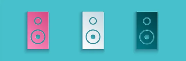 Papiergeschnittenes Stereo Lautsprechersymbol Isoliert Auf Blauem Hintergrund Soundsystem Lautsprecher Musik — Stockvektor