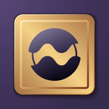 Mor Gezegen simgesi mor arkaplanda izole edilmiş. Altın kare düğme. Vektör.