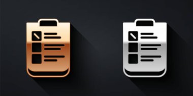 Siyah arka planda izole edilmiş altın ve gümüş psikolojik test ikonu. Uzun gölge tarzı. Vektör.