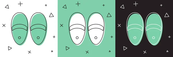 Définir Icône Pantoufles Isolées Sur Fond Blanc Vert Noir Flip — Image vectorielle