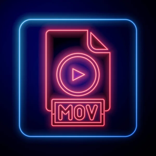 打开霓虹灯Mov文件 下载在黑色背景上隔离的Mov按钮图标 Mov文件符号 音频和视频收集 — 图库矢量图片