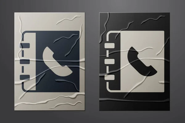 Ікона Білого Телефону Ізольована Зморшкуватому Папері Адресна Книга Телефонний Довідник — стоковий вектор