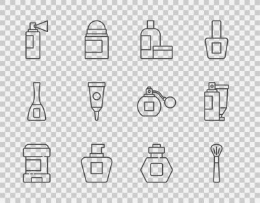 Terleme önleyici deodorant rulo makyaj kremi kozmetik tüp parfümü ve ikon. Vektör.