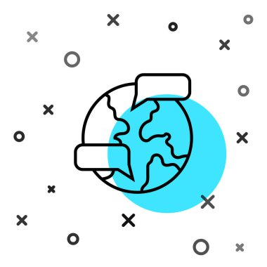 Siyah çizgi dünya simgesi beyaz arkaplanda izole edildi. Yerküreye iğnele. Rastgele dinamik şekiller. Vektör.