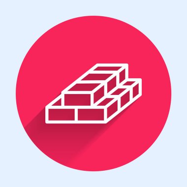 Beyaz çizgi kağıt para yığını uzun gölgeli izole nakit ikonu. Para desteleri. Para birimi. Kırmızı daire düğmesi. Vektör.