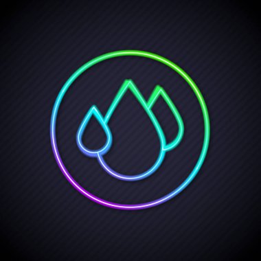 Parlayan neon hattı kara zemin üzerinde su damlası simgesi izole edildi. Vektör.