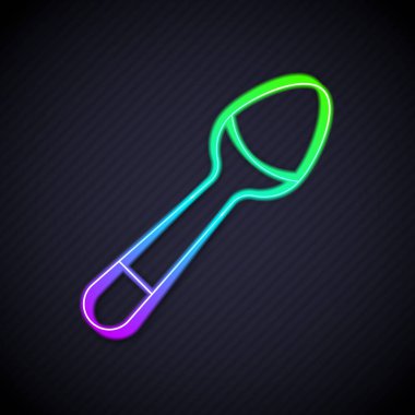 Parlayan neon hattı çay kaşığı simgesi siyah arkaplanda izole edildi. Mutfak aletleri. Çatal bıçak seti. Vektör.