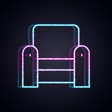 Parlayan neon hattı Armchair simgesi siyah arkaplanda izole edildi. Vektör.