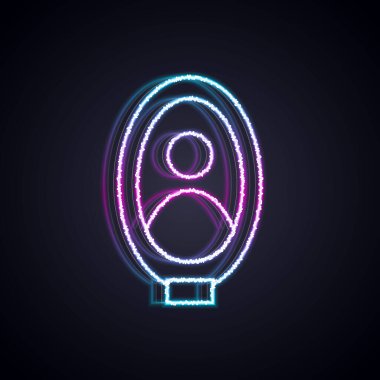 Müze simgesinde parlayan neon çizgisi portresi resmi siyah arkaplanda izole edilmiş. Vektör.