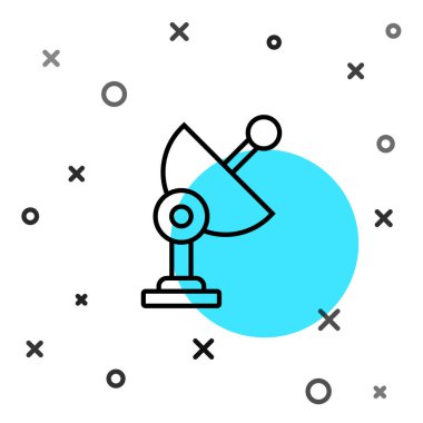 Siyah çizgi Radar simgesi beyaz arkaplanda izole edildi. Arama sistemi. Uydu sinyali. Rastgele dinamik şekiller. Vektör.