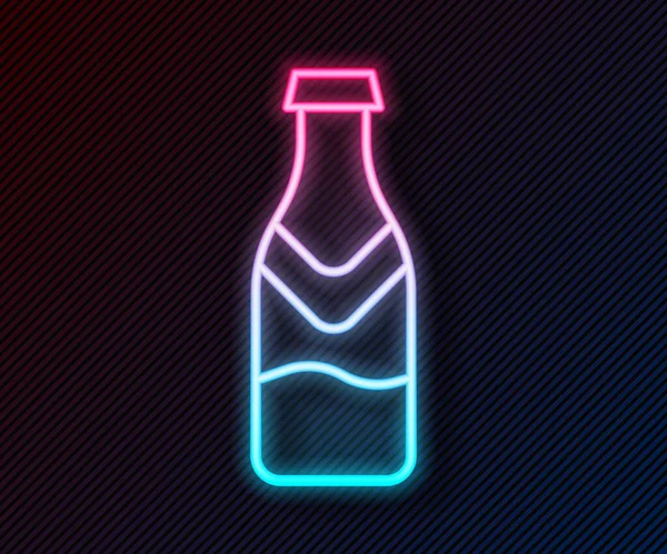 Gloeiende Neon Lijn Bier Fles Pictogram Geïsoleerd Zwarte Achtergrond Vector — Stockvector