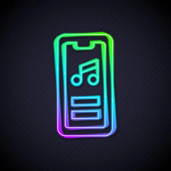 Świecąca Neonowa Linia Ikona Odtwarzacza Muzyki Odizolowana Czarnym Tle Przenośne — Wektor stockowy
