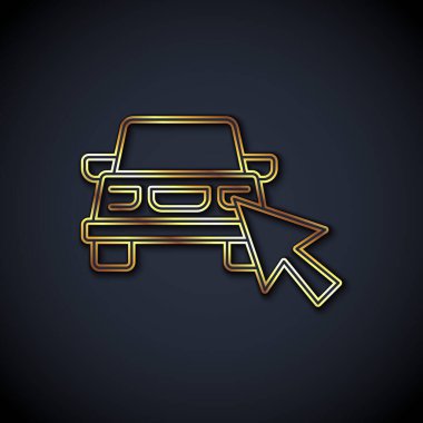 Çevrimiçi araç paylaşım simgesi siyah arkaplanda izole edildi. Çevrimiçi araba kiralama servisi. Dizüstü bilgisayar için online dizayn konsepti. Vektör.