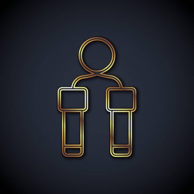 Altın çizgili atlama ipi simgesi siyah arkaplanda izole edildi. İp atlıyorum. Spor malzemeleri. Vektör.