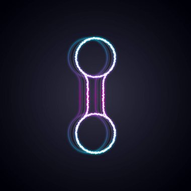 Parlayan neon hattı Dumbbell simgesi siyah arkaplanda izole edildi. Kas kaldırma, fitness halteri, spor malzemeleri. Vektör.