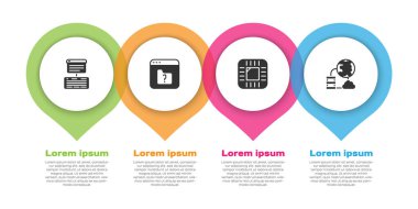 Sunucu, Data, Web Sunucusu, Dosya kayıp, İşlemci ve Ağ Bulutu bağlantısını ayarla. Ticari bilgi şablonu. Vektör.