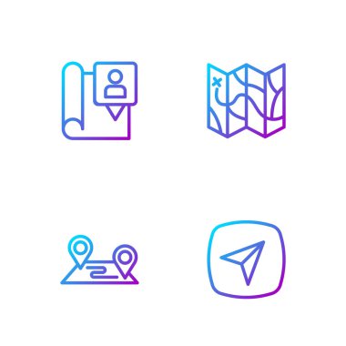 Çizgi Şehir Haritası Yönlendirme Konumunu İşaretleyici ile Katlandı ve Renk simgeleri. Vektör.