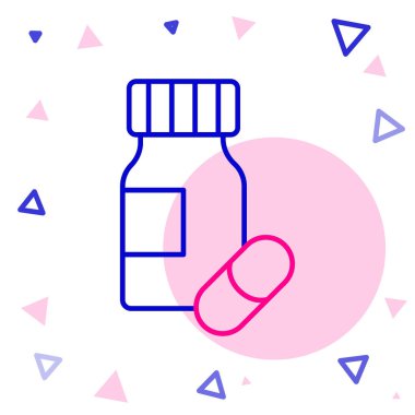 Hat ilacı şişesi ve beyaz arka planda izole edilmiş hap ikonu. Şişe hapı işareti. Eczane tasarımı. Renkli taslak konsepti. Vektör.