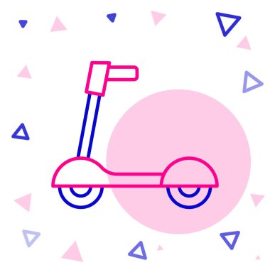 Beyaz arka planda izole edilmiş çocuk simgesi için çizgi tekerlekli scooter. Motoru tekmele ya da dengeli sür. Renkli taslak konsepti. Vektör.