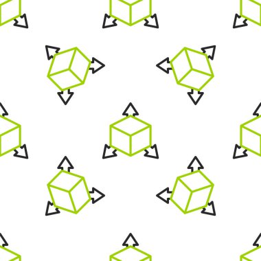 Satır İzometrik küp simgesi beyaz arkaplanda izole edilmiş kusursuz desen. Geometrik küp katı simge. 3 boyutlu kare işareti. Kutu sembolü. Vektör.