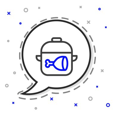 Hat pişirme kabı ve tavuk budu ikonu beyaz arka planda izole edilmiş. Tavuk budu. Renkli taslak konsepti. Vektör.