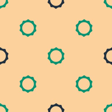 Yeşil ve siyah güneş ikonu, bej arkaplandaki kusursuz deseni izole etti. Vektör.