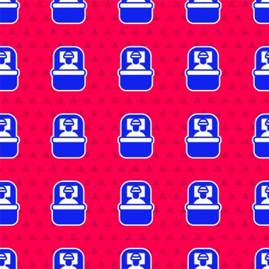 Mavi uyku tulumu ikonu kırmızı arkaplanda izole edilmiş pürüzsüz desen. Vektör.