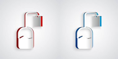 Kağıt kesiği, gri arkaplanda izole edilmiş çay poşeti simgesi. Kağıt sanatı tarzı. Vektör.