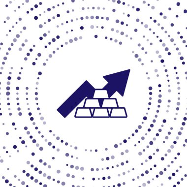 Beyaz arka planda izole edilmiş altın külçeli Mavi Finans grafik okları. Finansal başarı kavramı. Altın yatırım konsepti. Soyut çember rastgele noktalar. Vektör.