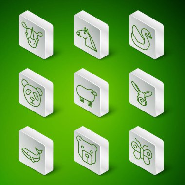 Çizgiyi Kelebek Ayı başı Gergedan Şirin Panda At Balinası ve Tavşan ikonu 'na çevirin. Vektör.