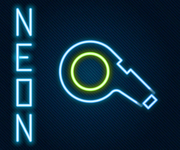 Világító Neon Vonal Whistle Ikon Elszigetelt Fekete Háttérrel Játékvezető Szimbólum — Stock Vector