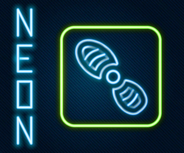 Glödande Neon Line Mänskliga Fotspår Skor Ikon Isolerad Svart Bakgrund — Stock vektor