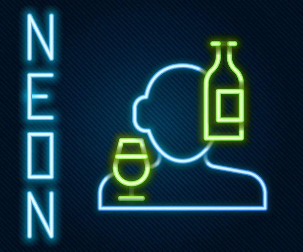 Glödande Neon Line Alkoholism Eller Alkoholmissbruk Ikonen Isolerad Svart Bakgrund — Stock vektor