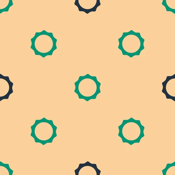 Зелений Чорний Значок Сонця Ізольований Безшовний Візерунок Бежевому Фоні Векторні — стоковий вектор