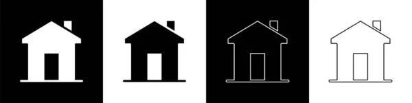 Définir Icône Maison Isolée Sur Fond Noir Blanc Agence Immobilière — Image vectorielle